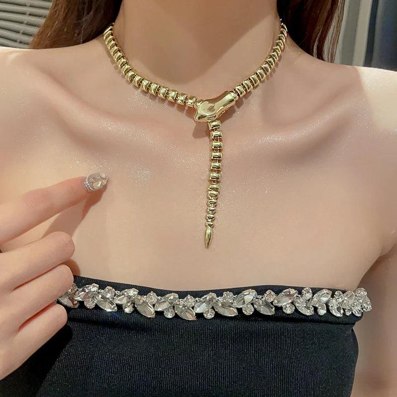 Snake Choker Necklace Geometric Chain Statement Jewelry