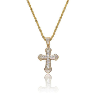 Iced Out Bling Cross Necklace CZ Pink Choker Hip Hop Men Jewelry