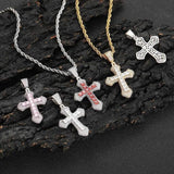 Iced Out Bling Cross Necklace CZ Pink Choker Hip Hop Men Jewelry