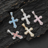 Iced Out Bling Cross Necklace CZ Pink Choker Hip Hop Men Jewelry