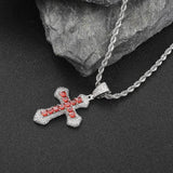 Iced Out Bling Cross Necklace CZ Pink Choker Hip Hop Men Jewelry