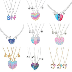 3Pack Heart Flower Butterfly Star Glitter Pendant Girls BFF Necklace