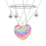 3Pack Heart Flower Butterfly Star Glitter Pendant Girls BFF Necklace