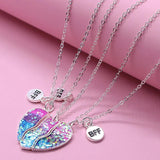 3Pack Heart Flower Butterfly Star Glitter Pendant Girls BFF Necklace