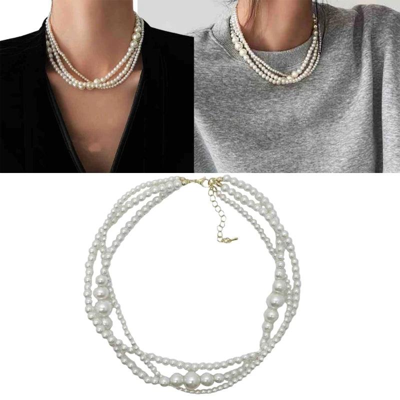 Multilayer Pearl Necklace Women Sweet Collarbone Chain Jewelry