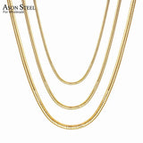Round Cuban Link Snake Chain Necklace Choker Stainless Steel 1mm/2mm/3mm Width