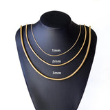 Round Cuban Link Snake Chain Necklace Choker Stainless Steel 1mm/2mm/3mm Width