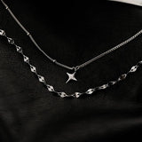 Silver Double Layer Cross Star Necklace Female Clavicle Chain