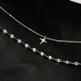 Silver Double Layer Cross Star Necklace Female Clavicle Chain