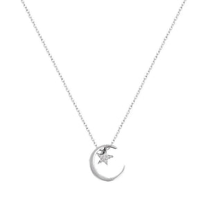 Moon Star Sterling Silver Necklace Sparkling Clavicle Chain Woman Wedding Jewelr