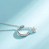 Moon Star Sterling Silver Necklace Sparkling Clavicle Chain Woman Wedding Jewelr