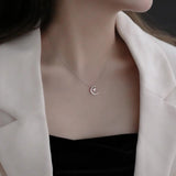 Moon Star Sterling Silver Necklace Sparkling Clavicle Chain Woman Wedding Jewelr