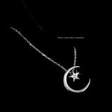 Moon Star Sterling Silver Necklace Sparkling Clavicle Chain Woman Wedding Jewelr