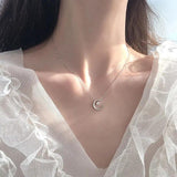 Moon Star Sterling Silver Necklace Sparkling Clavicle Chain Woman Wedding Jewelr