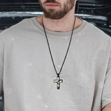 Camouflage Cross Necklace, Military Grey Pendant, Stainless Steel Chain Crucifix