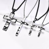 Camouflage Cross Necklace, Military Grey Pendant, Stainless Steel Chain Crucifix