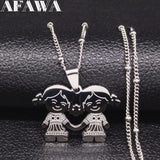 Family Two Girl Stainless Steel Necklace Silver N551S01