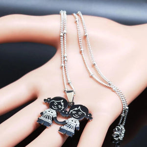 Family Two Girl Stainless Steel Necklace Silver N551S01