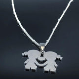 Family Two Girl Stainless Steel Necklace Silver N551S01