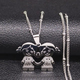 Family Two Girl Stainless Steel Necklace Silver N551S01