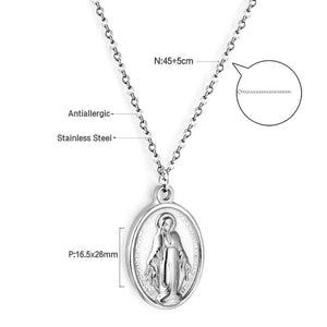 Stainless Steel Virgin Mary Pendant Necklace Religious Christian Our Lady