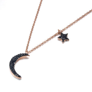 Star & Moon Pendant Rhinestones Rose Pendant Necklace N18238