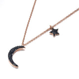 Star & Moon Pendant Rhinestones Rose Pendant Necklace N18238