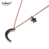 Star & Moon Pendant Rhinestones Rose Pendant Necklace N18238
