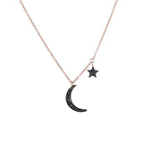 Star & Moon Pendant Rhinestones Rose Pendant Necklace N18238
