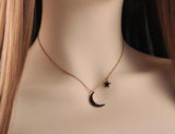 Star & Moon Pendant Rhinestones Rose Pendant Necklace N18238