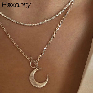 Silver Clavicle Chain Necklace Moon Bride Jewelry Birthday Gift