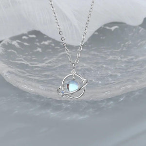 Silver Moonstone Star Moon Necklace Starry Planet Clavicle Chain