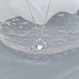 Silver Moonstone Star Moon Necklace Starry Planet Clavicle Chain