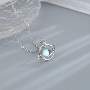 Silver Moonstone Star Moon Necklace Starry Planet Clavicle Chain