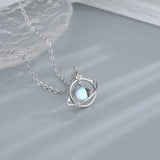 Silver Moonstone Star Moon Necklace Starry Planet Clavicle Chain