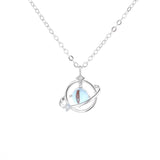 Silver Moonstone Star Moon Necklace Starry Planet Clavicle Chain