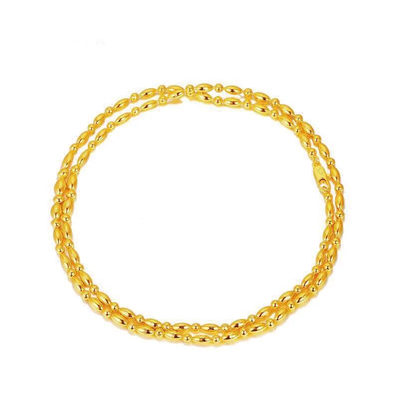 24k Pure 4mm Long Beads Necklaces for Men Women