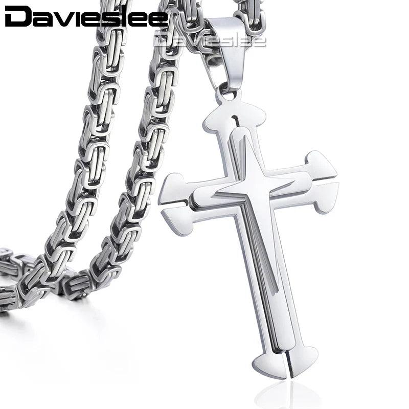 Stainless Steel Men's Cross Pendant Necklace Silver Chain