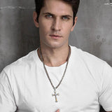 Stainless Steel Men's Cross Pendant Necklace Silver Chain