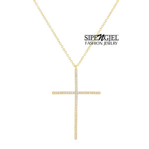 Crystal Zircon Cross Pendant Necklace Women Choker Party Jewelry