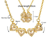 Four Leaf Clover Jewelry Set Heart Chain Necklace Ring Adjustable
