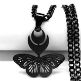 Goth Moon Butterfly Snake Crescent Cuban Chain Necklace