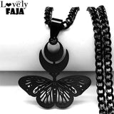 Goth Moon Butterfly Snake Crescent Cuban Chain Necklace
