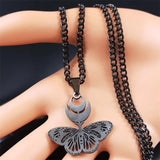 Goth Moon Butterfly Snake Crescent Cuban Chain Necklace
