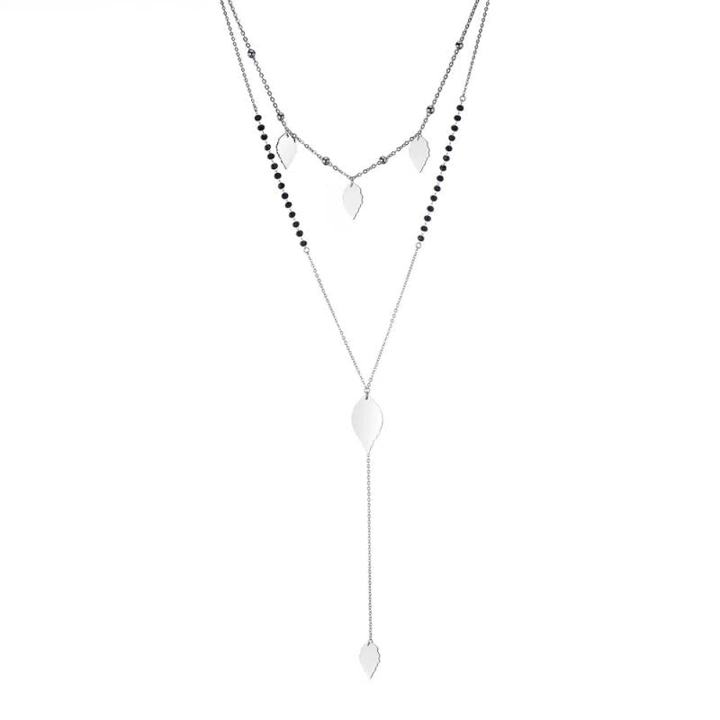Long Link Chain Stainless Steel Necklace Moon Star Leaf Love Heart Pendant Beads