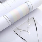 Long Link Chain Stainless Steel Necklace Moon Star Leaf Love Heart Pendant Beads