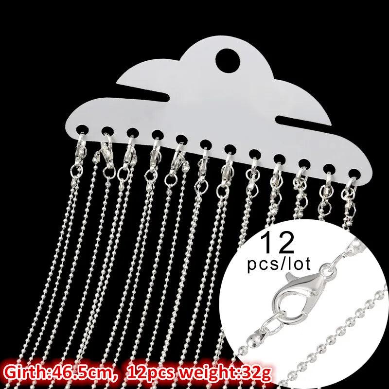 12PCS Silver Ball Chain Long Necklace Unisex Jewelry