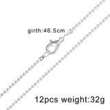 12PCS Silver Ball Chain Long Necklace Unisex Jewelry