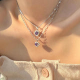 925 Silver Purple Love Gem Necklace Heart Shaped Jewelry