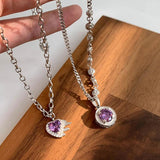 925 Silver Purple Love Gem Necklace Heart Shaped Jewelry